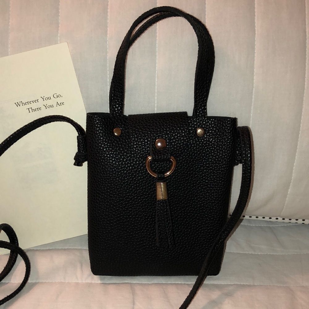 Black with Gold Tone Mini Crossbody Purse